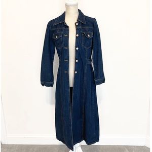 Vtg 90's Paris Blues Denim Dark Wash Trench Coat